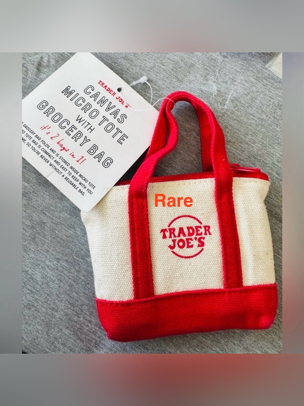 Trader Joe's Canvas Micro Tote Grocery Bag - Red & Cream Hottest trend 🔥